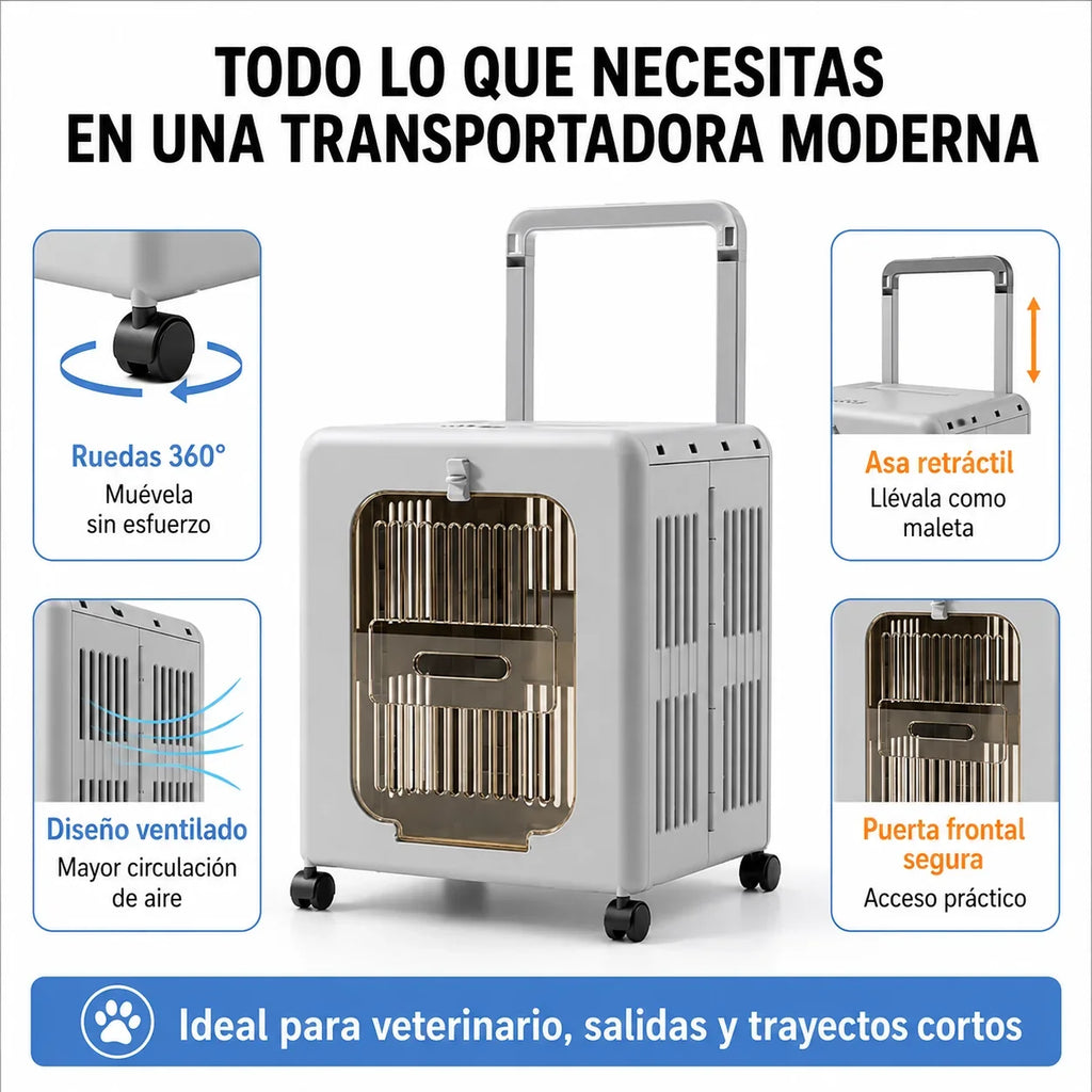 Guacal Maleta para Mascotas con Ruedas 360° y Asa Retráctil