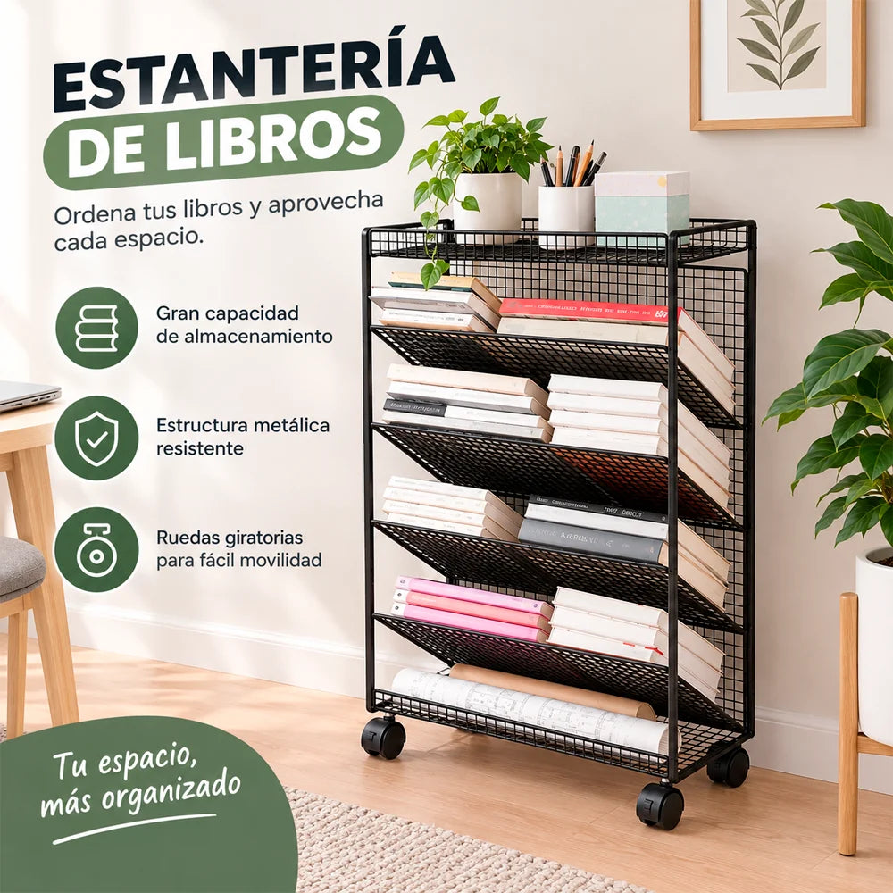 Estantería Organizadora de Libros con Ruedas – Metálica y Multifuncional