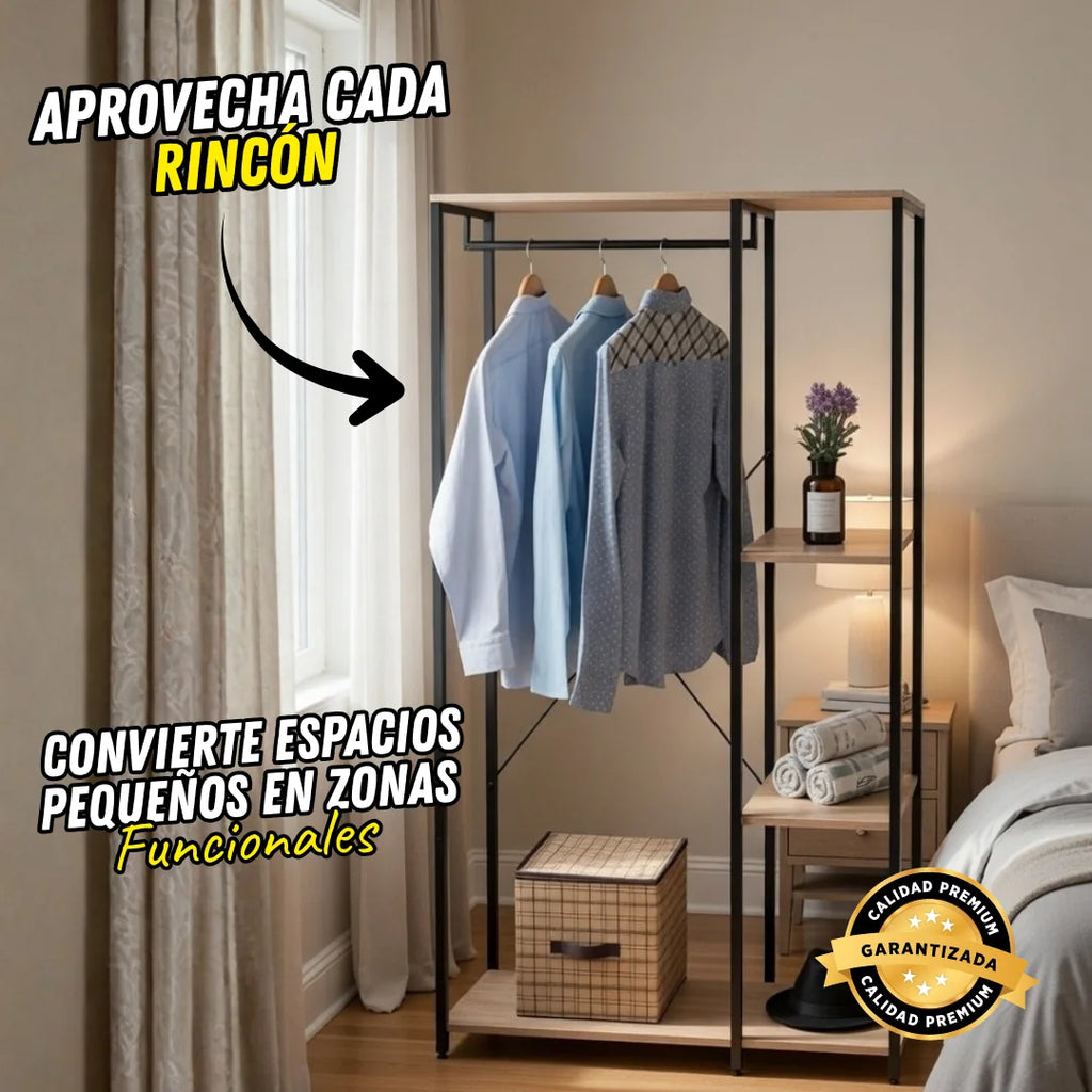 Clóset Organizador Abierto Premium con Perchero y 3 Repisas