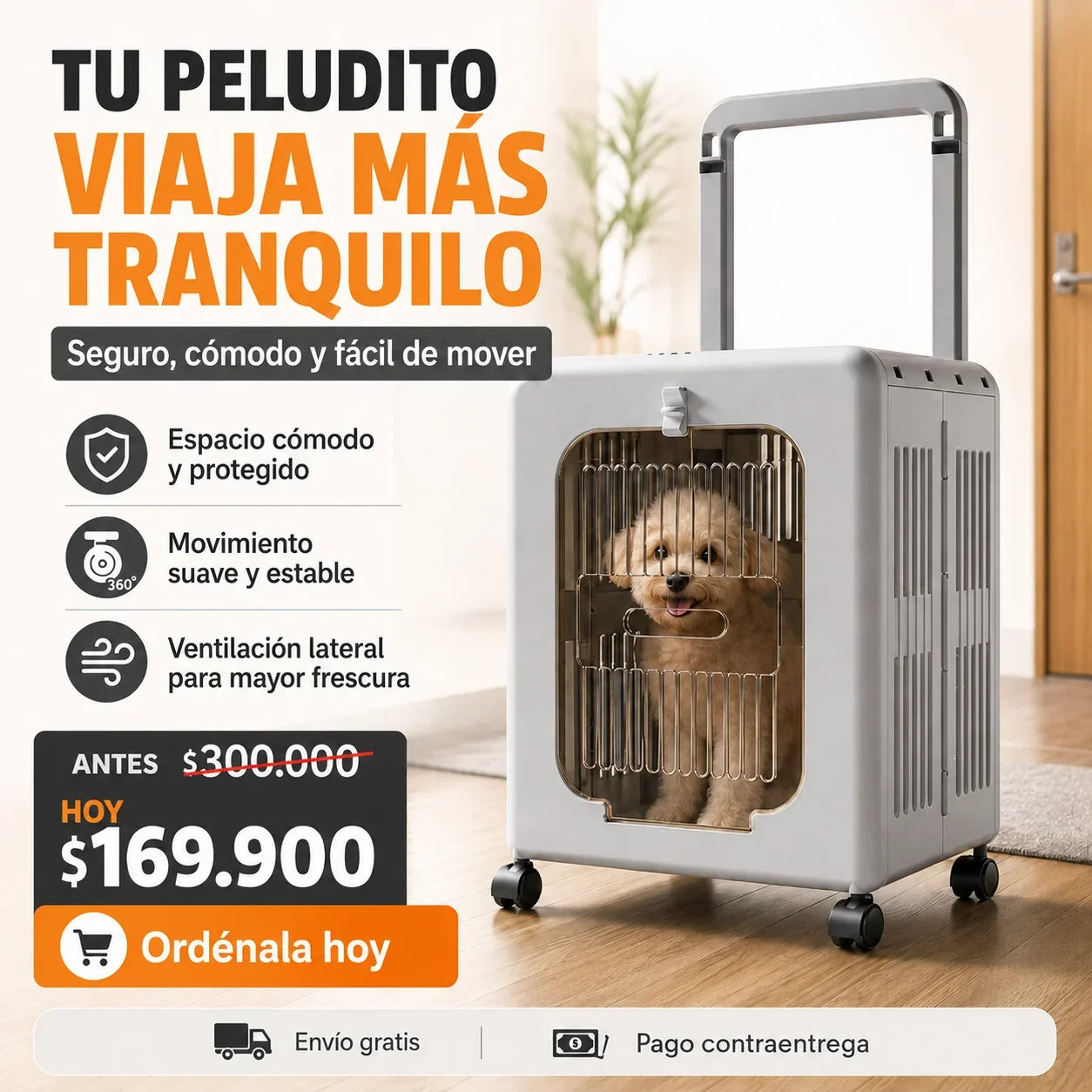 Guacal Maleta para Mascotas con Ruedas 360° y Asa Retráctil