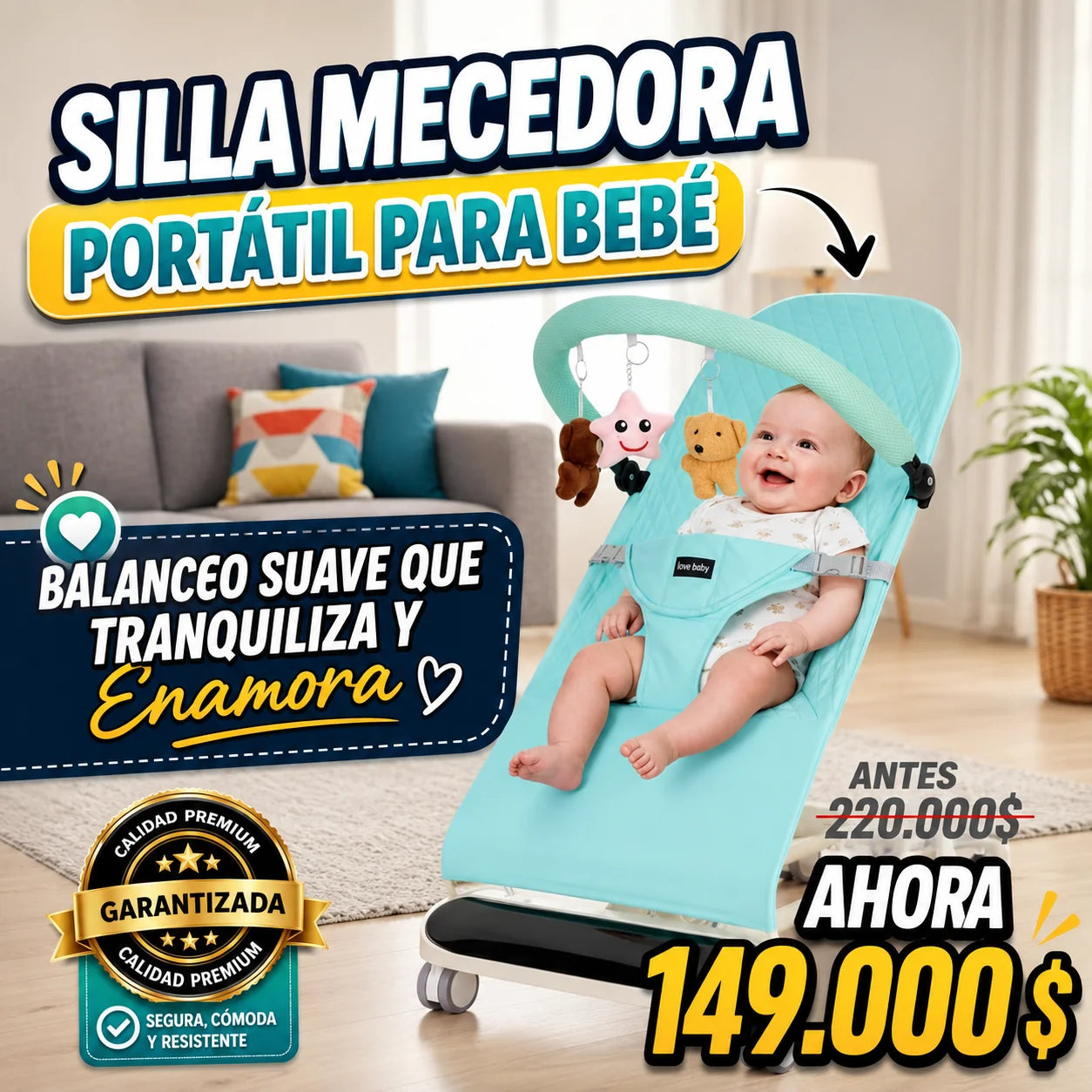 Mecedora Móvil Musical para Bebé 4 en 1 con Bluetooth