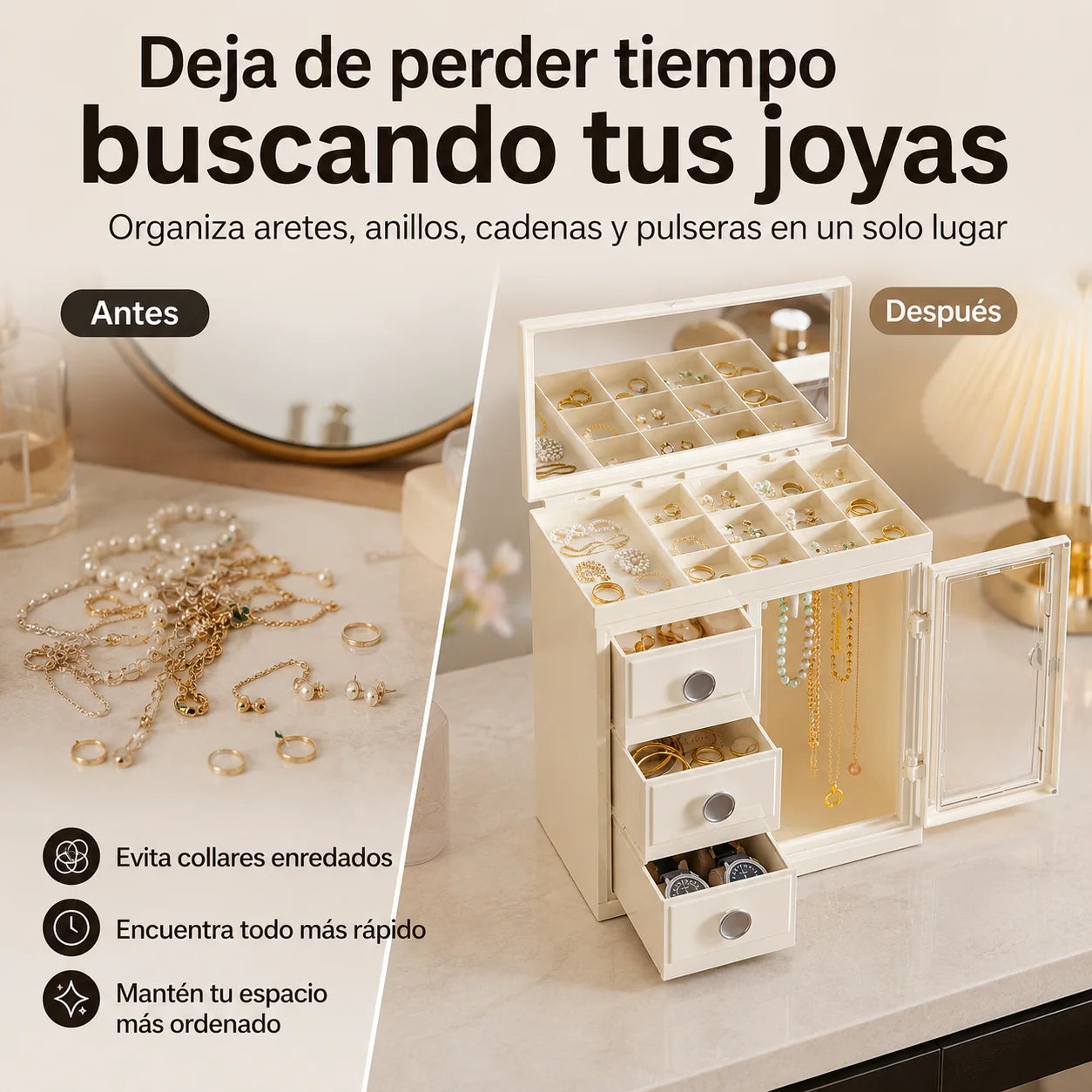 Joyero Europeo Organizador Premium con Espejo, Cajones y Compartimentos