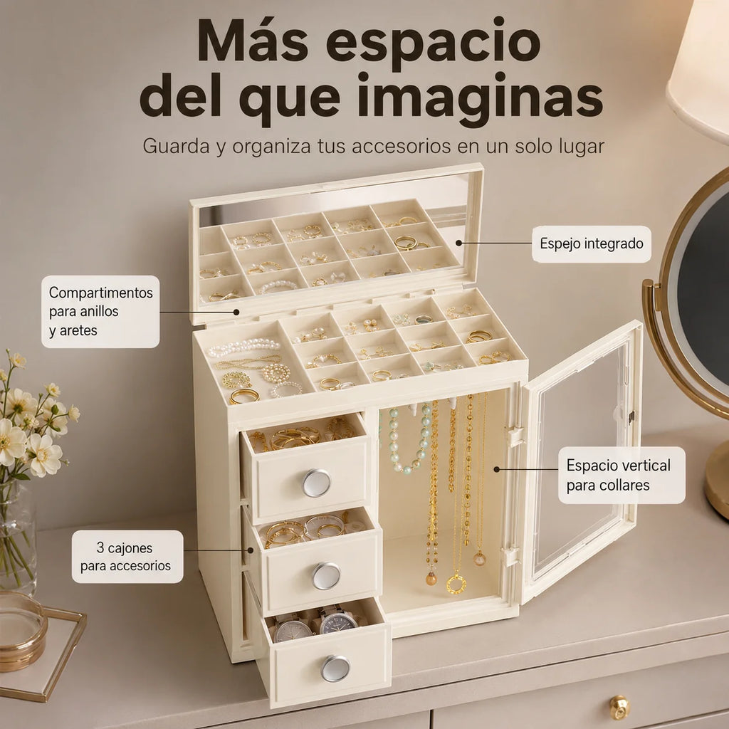 Joyero Europeo Organizador Premium con Espejo, Cajones y Compartimentos