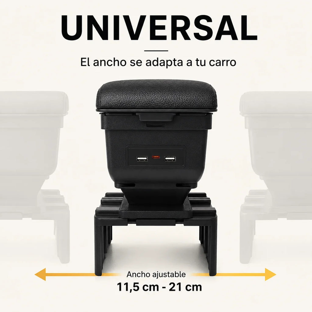Cajonera apoyabrazos Universal 3 en 1 para Carro con Carga USB