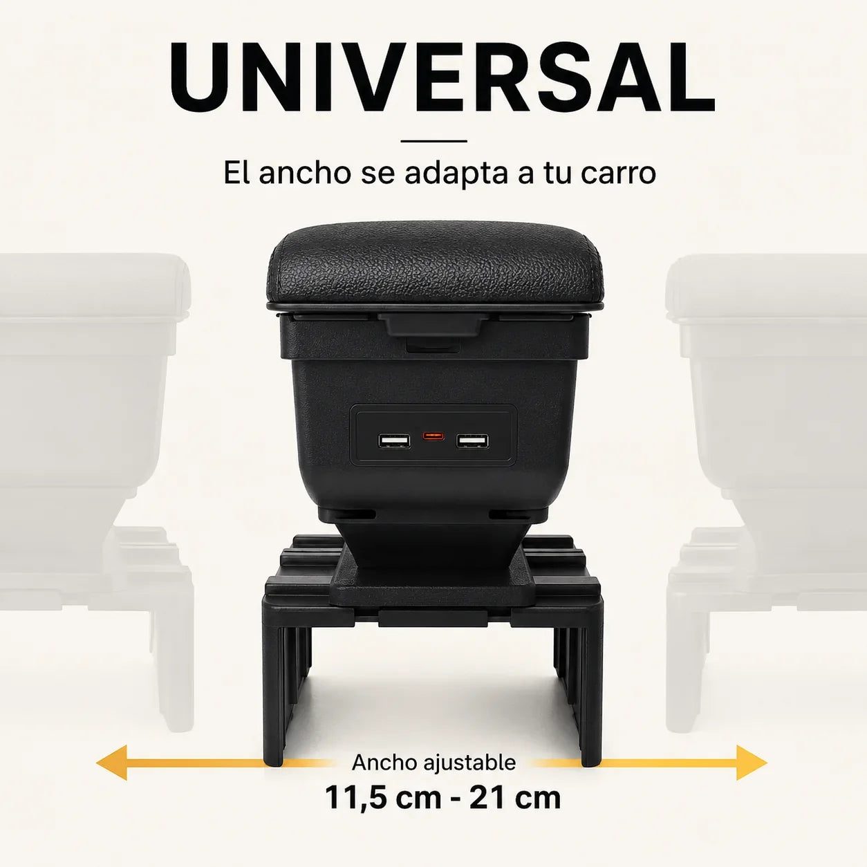 Cajonera apoyabrazos Universal 3 en 1 para Carro con Carga USB