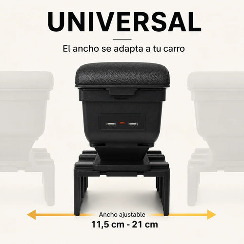 Cajonera apoyabrazos Universal 3 en 1 para Carro con Carga USB