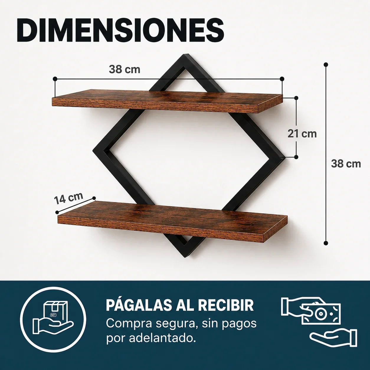 Set x2 Repisas Flotantes Geométricas Premium en Madera