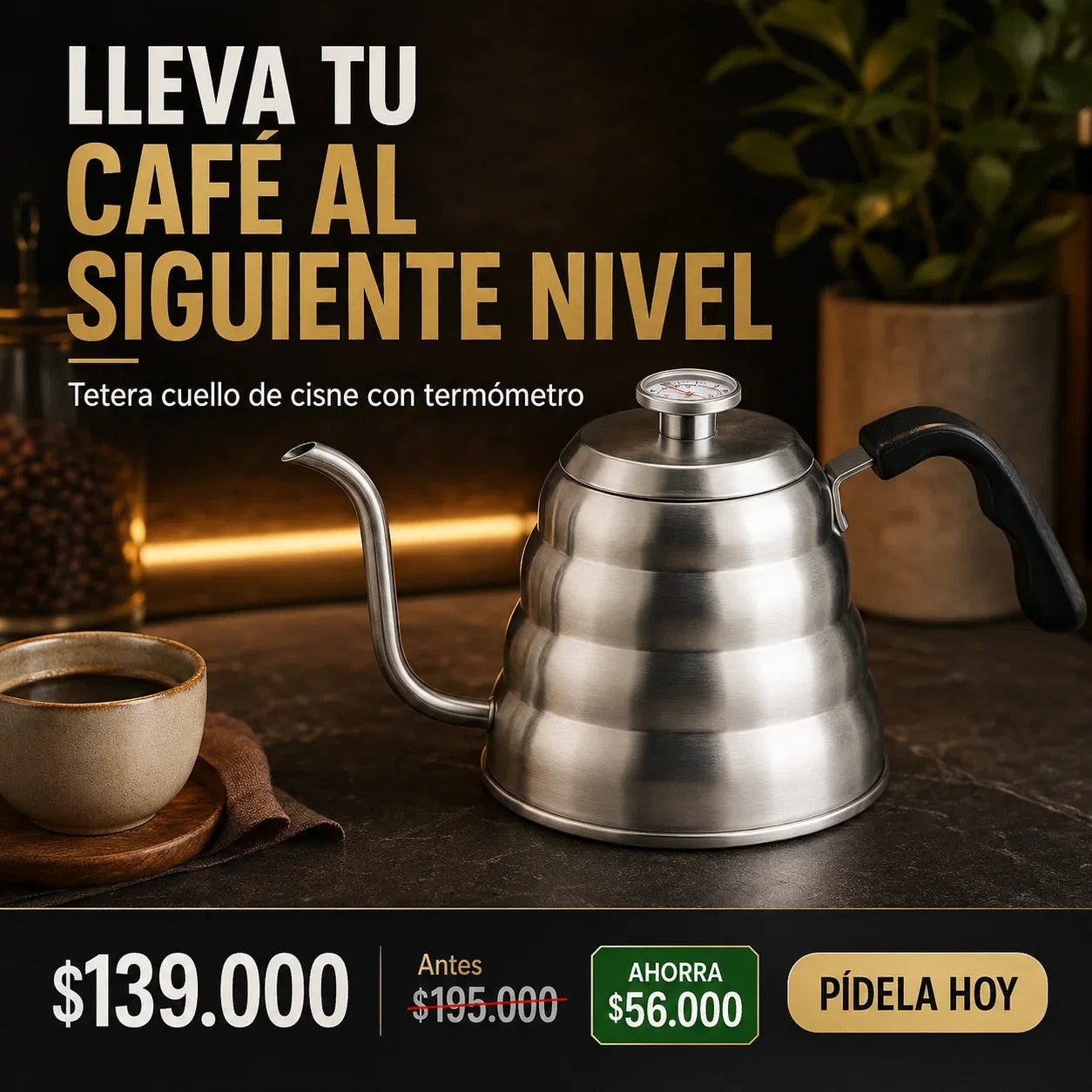 Tetera Cuello de Cisne 1.2L con Termómetro